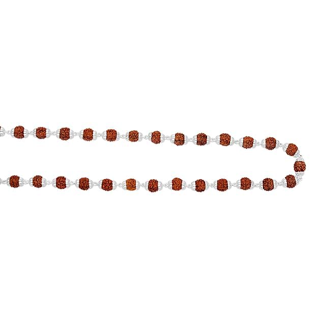 Image of Pure 925 Silver Handmade 5 Mukhi Rudraksha Mala For Men Religious Gift | Special For Shivratri | Certified Ruthratcham Malai Beads (, IN)