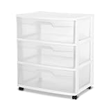 Portable Rolling Storage Cart with 3 Clear Plastic Drawers, 3-Tier Organizer for Home, Office, Dorm – Durable & Lightweight (White)