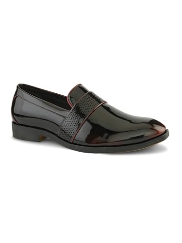 Image of Stanford Men Slip-On Formal Shoes | Glossy Round Toe Comfortable Office, Business Dress Shoes-TPSL 25047 Cherry-7