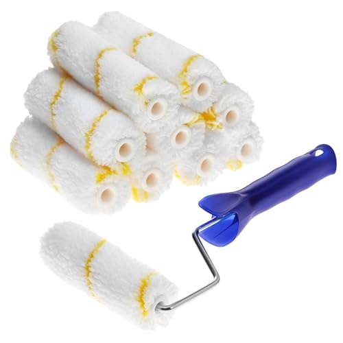 QWORK®® Lot de 10 mini rouleaux de peinture 110 mm avec manche ergonomique - pour travaux de peinture et de rénovation