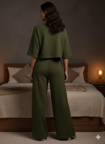 Image of Zilcon Women Bricks Wool 2 Piece Sets for Women Casual Summer Travel Vacation Outfits Pajama Sets Cap Sleeve Lounge Set