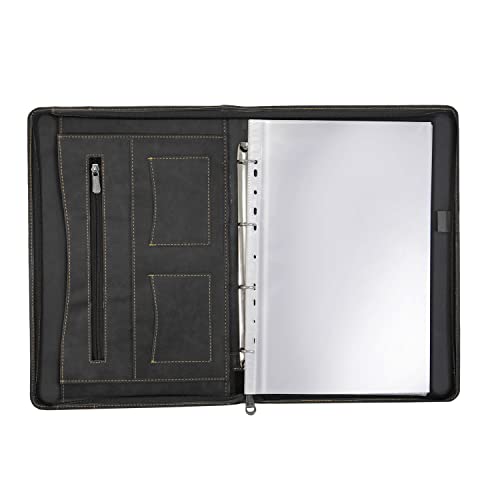 Image of NISUN PU Leather Professional File Folder with 20 Leafs, Black | Documents File, Certificate Folder, For Office or Personal Use