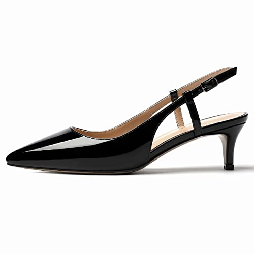 MODENCOCO Women's Pointed Toe Patent Buckle Slingback Cut Out Kitten Low Heel Pumps Shoes 2 Inch2