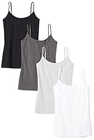 Amazon Essentials Damen Kamisol in schmaler Passform, 4er-Pack, Dunkelgrau Meliert/Hellgrau Meliert/Schwarz/Weiß, L