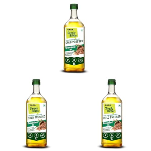 Image of Tata Simply Better Pure & Unrefined Cold Pressed Groundnut (Peanut) Oil,Kolhu /Kacchi Ghani /Mara Chekku /Ganuga,Naturally Cholesterol Free,1L,Groundnut Oil Rich Aroma & Flavour Of Real Groundnuts