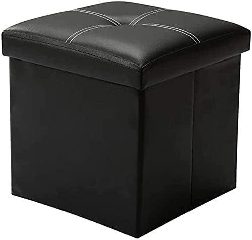 Tiemahun Organizer Folding Storage Ottoman Cube / Puppy Step / Footrest Stool/Toy Box Faux Leather Chest with Memory Foam Seat, Bench Seat Foot Rest Stool Coffee Table (Black)