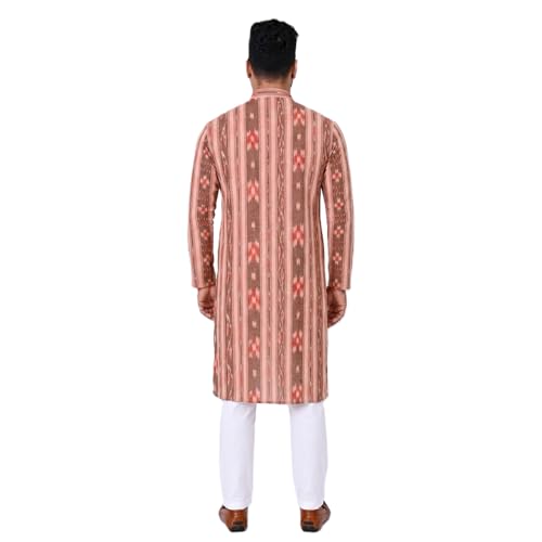 Image of GHL GUENDICHA HAAT Sambalpuri Certified Handloom Men's Pure Cotton Kurta | Odisha Ikat Ethnic Wear | Mandarin Collar | Full Sleeve Traditional Kurta for Men