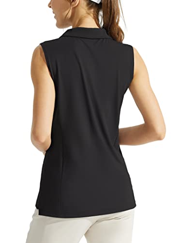 Looleafy Women's Sleeveless Golf Shirt Quick Dry Tennis Tank Tops Golf Polo Shirts For Women With Collar(Black_L) #TOP1