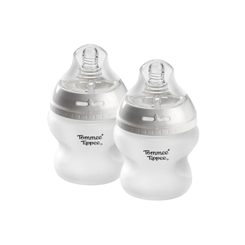 Tommee Tippee Biberons en verre enveloppés de silicone Natural Start, Dès la naissance, 150 ml, Lot de 2