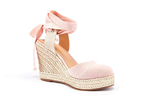 Image of FISACE Womens Summer Espadrille Heel Platform Wedge Sandals Ankle Buckle Strap Closed Toe Shoes