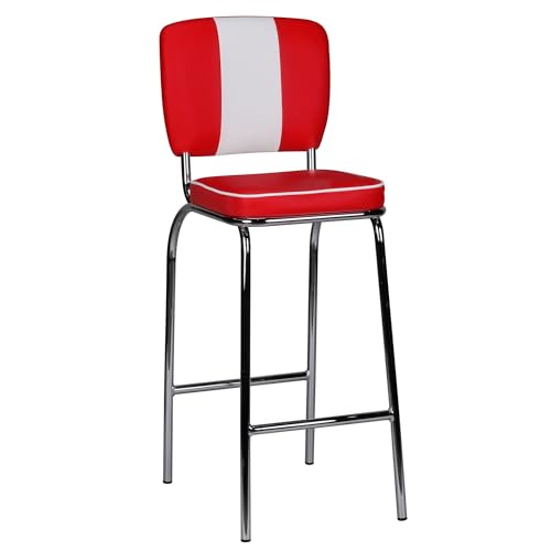 FineBuy Tabouret de Bar Rouge/Blanc Chaise de Bar 40 x 110 x 38 cm | Tabouret Bar Métal/Cuir synthétique - Capacité de Charge maximale: 110 kg - Assise rembourrée |...