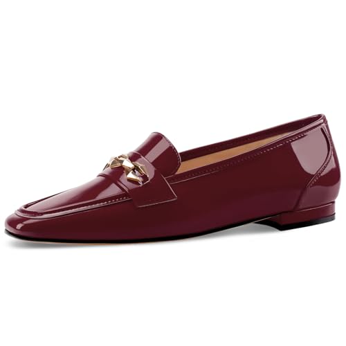 Image of Oh Mispares Womens Loafers Square Toe Low Heel Penny Loafers Fashion Comfortable Slip on Flats Casual Dressy Shoes for Women Work Office Patent Leather