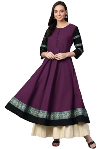 Image of Cotton Silk Anarkali Printed Border Long Umbrella Gown Kurta for Women