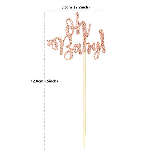Ercadio 24 Pack Oh Baby Cupcake Toppers Rose Gold Glitter Baby Shower Cupcake Picks Boys Girls Birthday Party Cake Decorations #TOP1