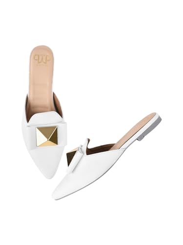 Image of The White Pole Slip on Slides Flat Mules Bellies Jutti Sandals for Women and Girls