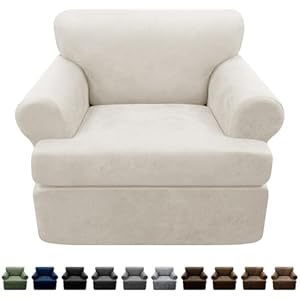 2-Pieces T Cushion Armchair Slipcovers Leather Look Couch Cover Chair Covers Stretch Furniture Protector Sofa Cover with 1 Individual T Cushion Seat Cover Slipcover Sets Washable, Beige