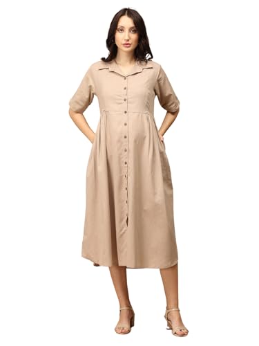 Image of The Mom Store Maternity & Nursing Midi Dress for Women | Pregnancy & Postpartum Wear | Cotton Flex Dress for New Mom | Trendy Stylish Comfortable Feeding Dress for Womens | Causal Office Formal Wear
