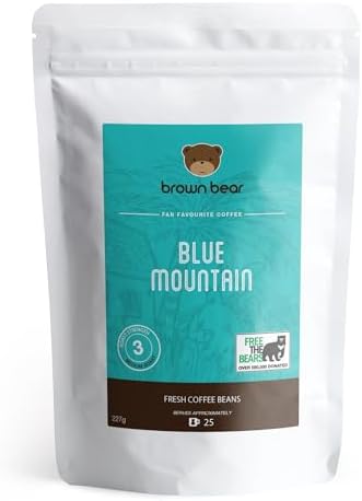 Blue Mountain Blend Coffee Beans 227g - Medium Roast - Brown Bear Coffee - Donation to Free The Bears - Strength 3 - Suitable For All Machines - 100% Arabica