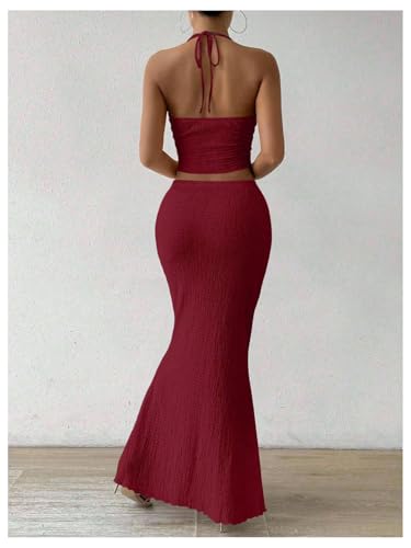 Image of SOLY HUX Women's Two Piece Outfits Twist Front Halter Cami Tops and Skirt Summer Set