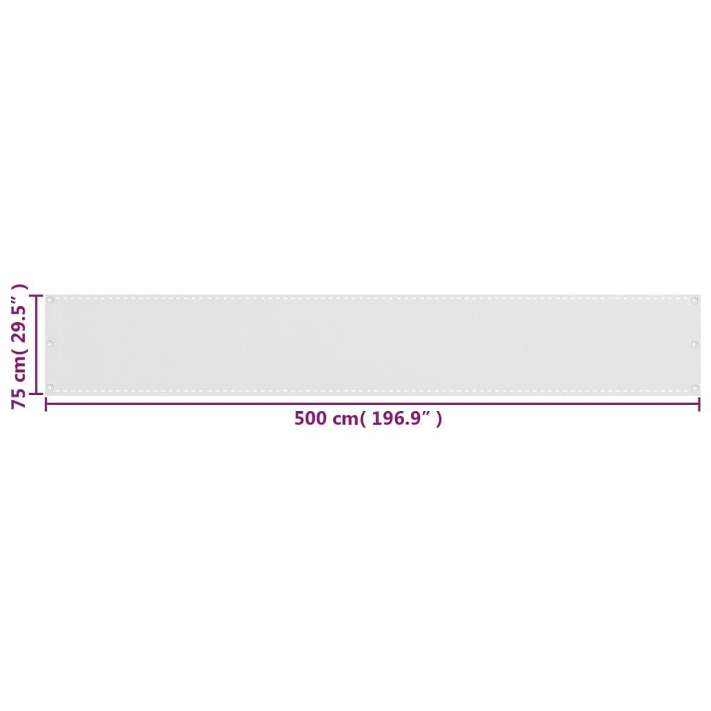 Protección visual para balcón blanca, 75 x 500 cm, HDPE resistente a los rayos UV, tela de protección solar impermeable para exteriores, protección de privacidad rectangular para terraza y patio