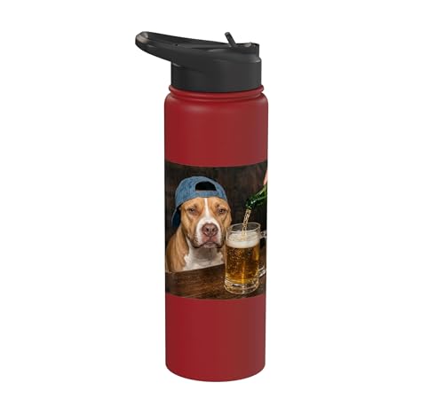 Pitbull Drinking Beer Funny Pitbull Dog Meme Stainless Steel Insulated Water Bottle