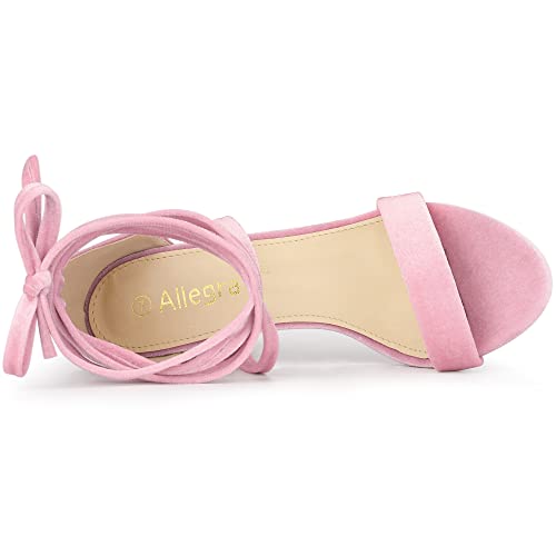 Allegra K Allegra K Women's Faux Velvet Lace Up Chunky Pink Heel Strappy Sandals 6.5 M US