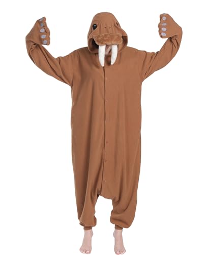 sazpajacos Pyjama pour Adultes en Forme de Morse, Mignon Costume de Morse de Dessin Animé, Carnaval de Noël, Costume de Cosplay, Marron L