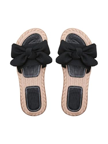 Image of GORGLITTER Women's Bow Flat Sandals Open Toe Slip On Slide Slipper Shoes | Sandals Women Comfortable, Dressy Sandal Women, Y2k Shoes, Dress Slippers for Women, Flats