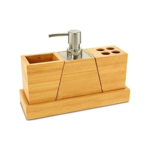 Navaris Bamboo Bathroom Accessory Set Cover