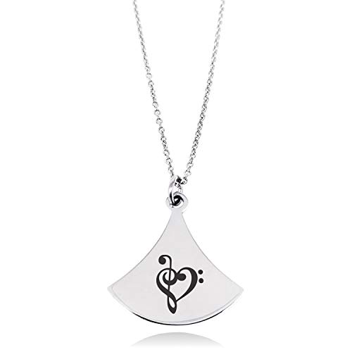 Stainless Steel Treble Bass Clef Musical Heart Pendulum Curved Triangle Charm Pendant Necklace