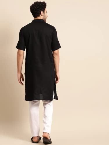 Image of Rajubhai Hargovindas Men's Pure Cotton Woven Design Half Sleeve Kurta