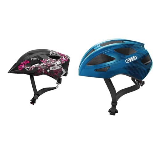 ABUS Stadthelm Aduro 2.0 - Allround-Fahrradhelm mit Licht & Rennradhelm Macator - Sportiver Fahrradhelm für Einsteiger - auch für Zopfträger/-innen - für Damen und Herren - Blau, Größe M