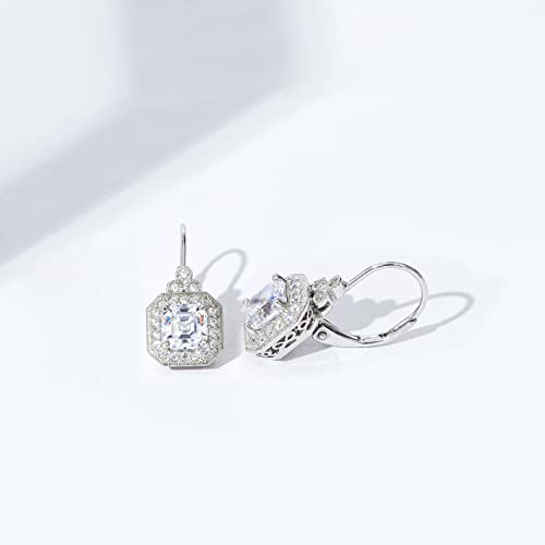 Amazon Collection Platinum-Plated Sterling Silver Infinite Elements Cubic Zirconia Asscher-Cut Antique Drop Earrings #TOP3