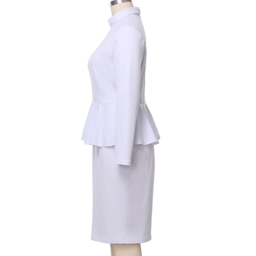 Image of FAD-4U Church Clergy Dress for Women Minister Long Sleeve Ruffle Slim Pencil Dress with Tab Insert Stand Collar