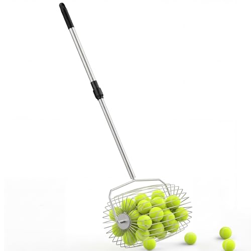 YooKoo Rolling Tennis Ball Picker 2943 Adjustable Tennis Ball Hopper Lightweight and Sturdy Holds Up to 25 Balls Quick Pickup of 1.53 Balls Suitable for Training and Teaching