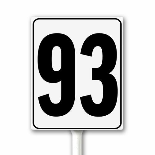 Aluminum Number Sign 93 White & Black House Signage, Speed Limit Street Sign, 12x15 CM Number Yard Sign With Stake for Parking Lot Private Property Business Gas Station Indoor Outdoor Use