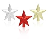 Penta Angel Mini Christmas Tree Topper 3Pcs 2.36 Inch Tiny Star Treetop Ornaments for Xmas Tree Crafts Home Party Decoration (Shiny-Gold, Silver, Red)