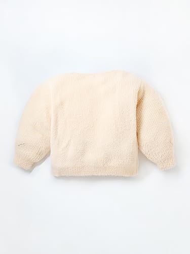Image of Cherry Crumble Peach Self Vertical Stripes Intarsia Furry Yarn Full Sleeves Round Neck Casual Wear Regular Winter Sweater for Girls