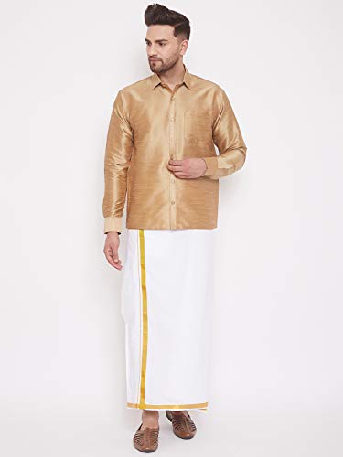 Vastramay Men's Silk Blend Ethnic Shirt | Full Sleeves South Indian Traditional Shirt | Festive, Wedding, Casual Wear