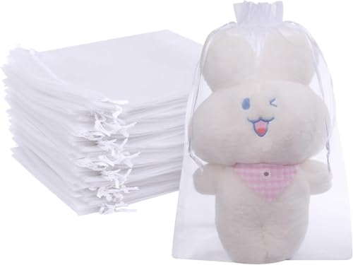 Image of FUNFERY 100PCS White Organza Gift Bags 6x9in,Drawstring Pouch for Jewelry