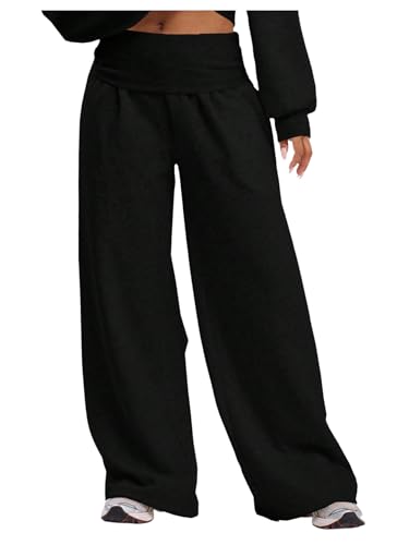 Women's Baggy Sweatpants Fold Over Elastic Waist Relaxed Fit Wide Leg Pants Trousers Joggers