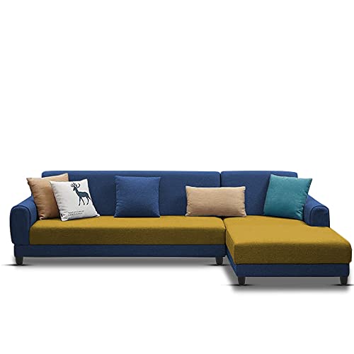 Image of Kraven RHS 6 Seater L Shape Sofa Set for Living Room (Blue Yellow Fabric)