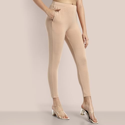 Image of ONE SKY Women Ankle Length Leggings | Premium Cotton Modal Spandex Blend | High Waist Stretchable & Bio-Washed Fabric | Colour-Lock | Ethnic Leggings for Women