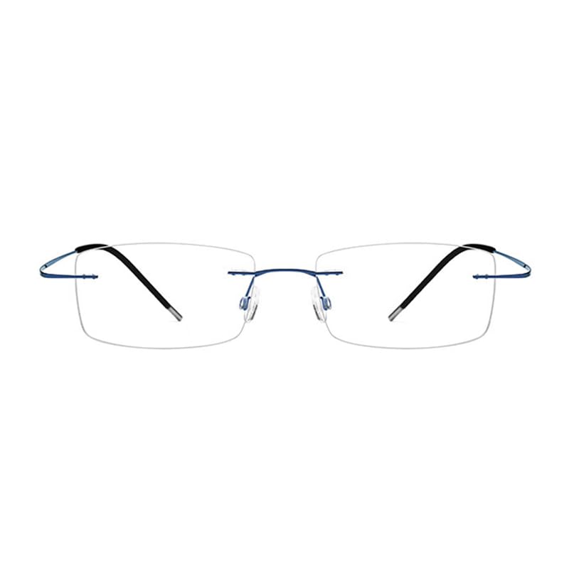 Image of Rimless Flexible Titanium Alloy Men Eyeglasses Frame Clear Rectangle Ultralight (Blue)