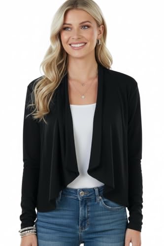 Image of ToBeInStyle Womens Open Front Long Sleeve Lightweight Asymmetrical Draped Cardigan with Side Pockets