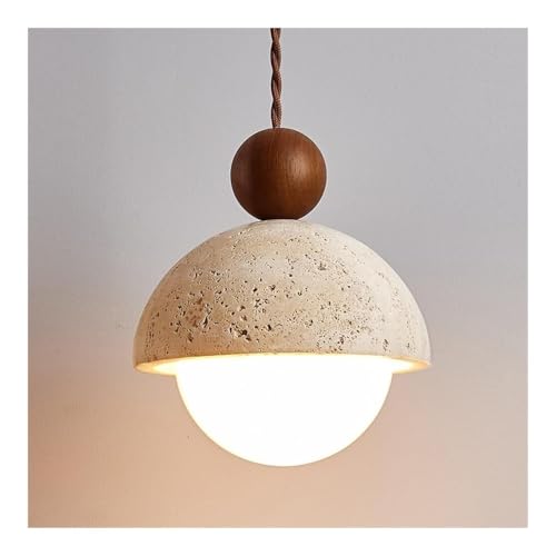 COSRUB Lámpara colgante esférica de travertino amarillo, de piedra natural, de madera maciza, de altura ajustable, for comedor, cocina e isla.