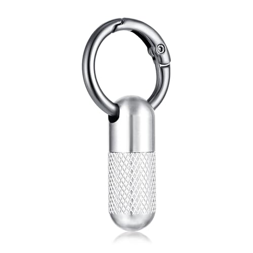 Ptwola Mini boîte à pilules en métal avec porte-clés - Étanche - Portable - Pour voyage, extérieur, camping (texture argentée)