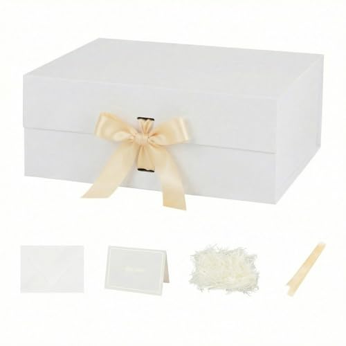 Caja de regalo grande Blanco con tapa 32x28x13,5 cm, caja para regalo Empaque cumpleaños, caja de zapatos al por mayor, Navidad Incluye relleno de papel triturado, tarjeta de sobre y cinta