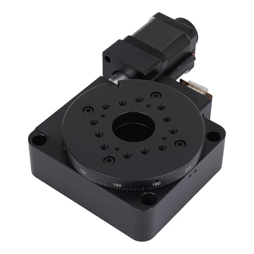 100mm Electric Rotating Platform, Motorized Stage with Worm Gear Drive, Bearing Scale & Fine-Tuning, High Precision Machine for Industrial、Scientific、3D Scanning、Laser Machining and More