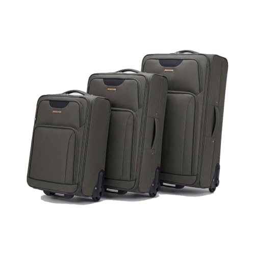 Image of EZZYROL Inline Suitcase Set of 3 Lightweight Expandable Soft Shell Luggage Sets, 21 26 29 Inch, Ryanair Cabin Case Plus 2 Hold Cases, 188L, 2 Wheel Rolling Trolley Travel Cases, Locks, Family, Olive